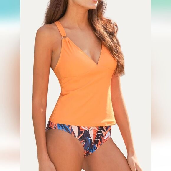 NWT Tankini Top with High Waist Bottoms Cross Strap Tie Back - Picture 1 of 8
